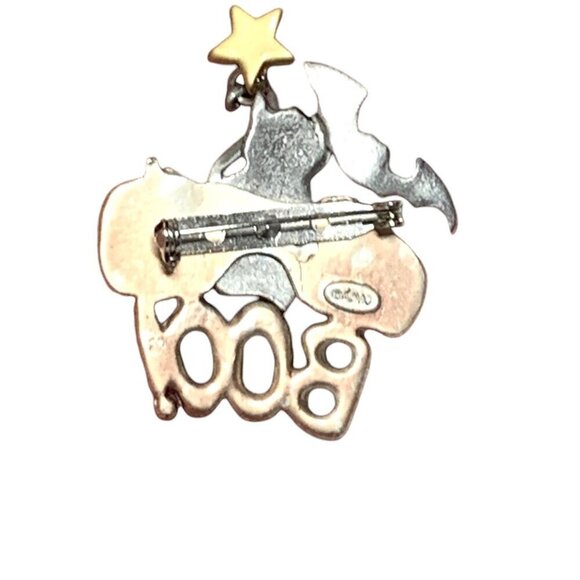 Vintage Halloween Cat Brooch With Jack O' Lanterns & Bat Silver Orange Black  2" - Picture 3 of 5